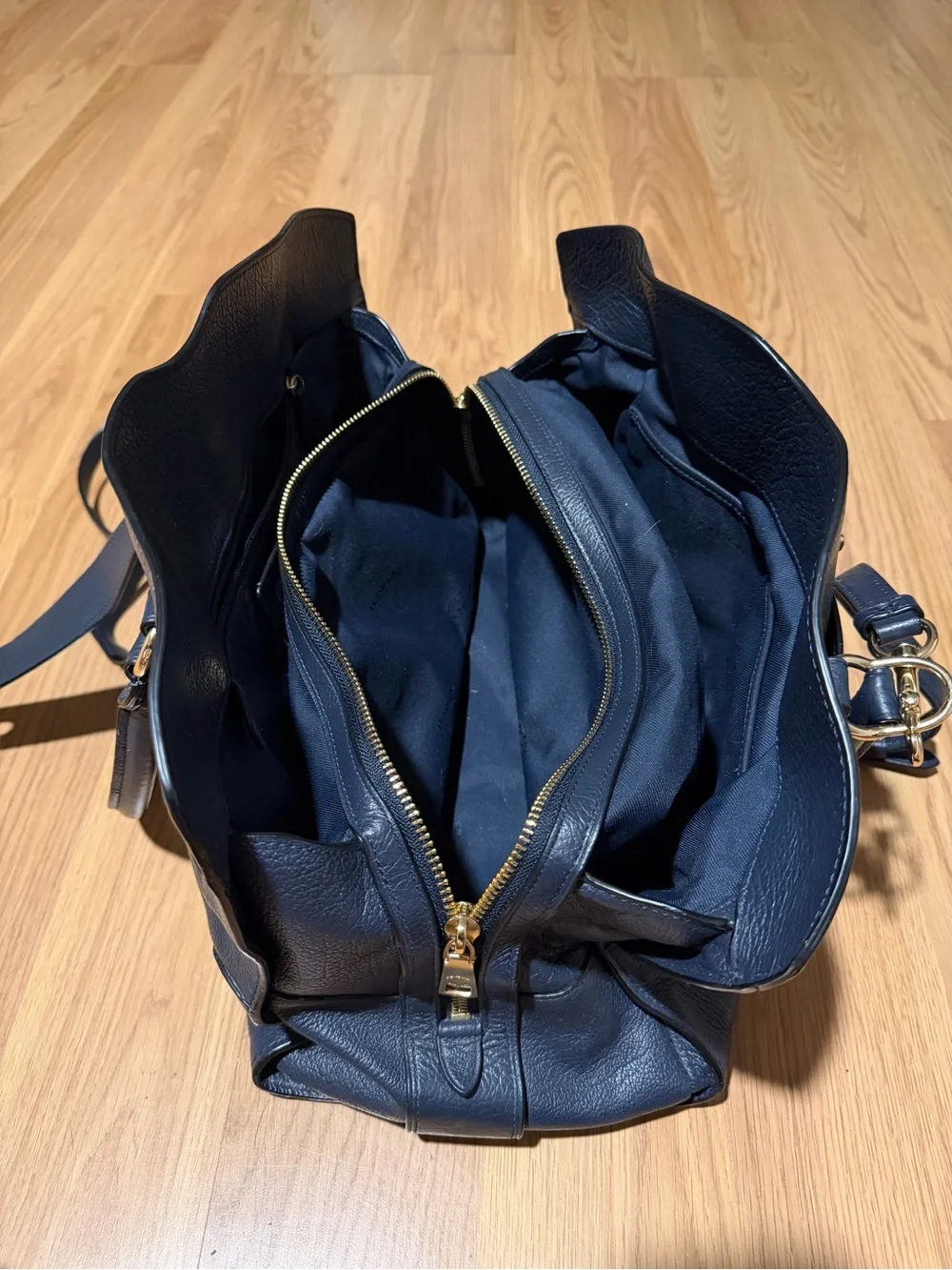 Coach Navy Pebbled Leather Satchel with Convertible Strap